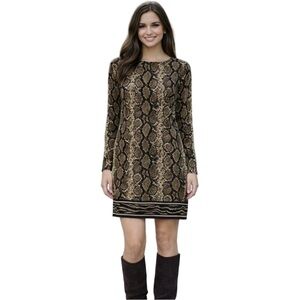 Michael Kors Long Sleeve Python-Print Matte-Jersey Shift Dress Size Medium